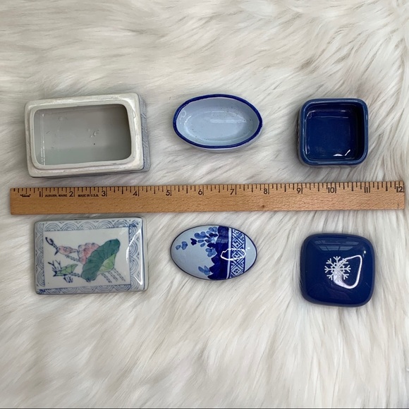 3 vintage ceramic boxes lidded blue - Picture 3 of 10